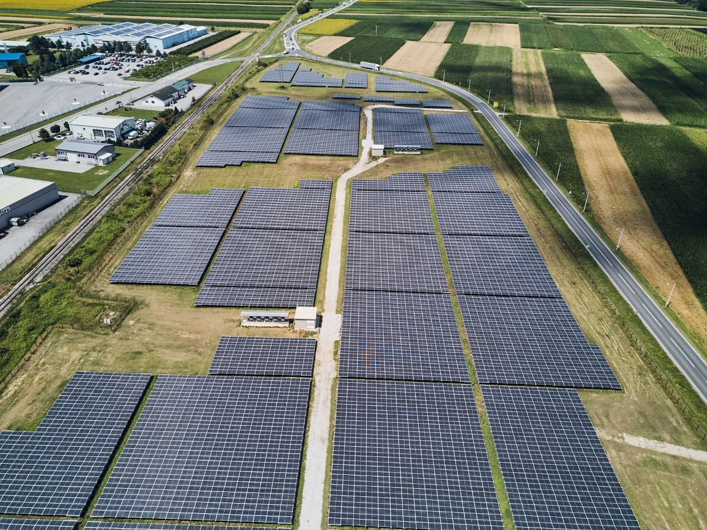 Aerial view of the solar panels at Bomark’s own installation in Ludbreg, Croatia